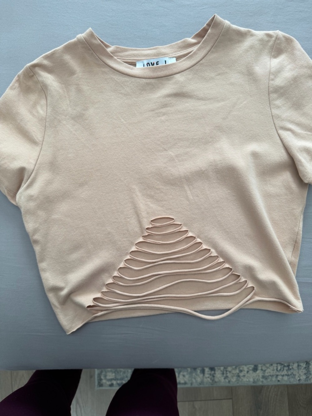 Love J Beige Cropped Ladder-Cut Tee- New Never Worn